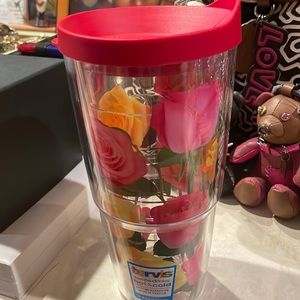 Tervis clear rose tumbler with red lid 24oz